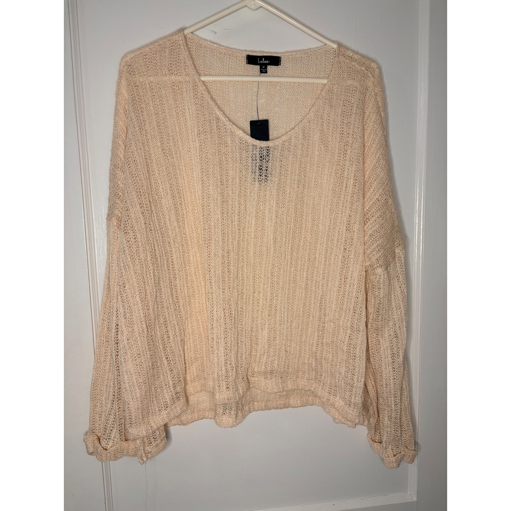 Lulus Womens Peach Open Knit Oversized Sweater Scoop Neck Long Sleeve Medium NWT